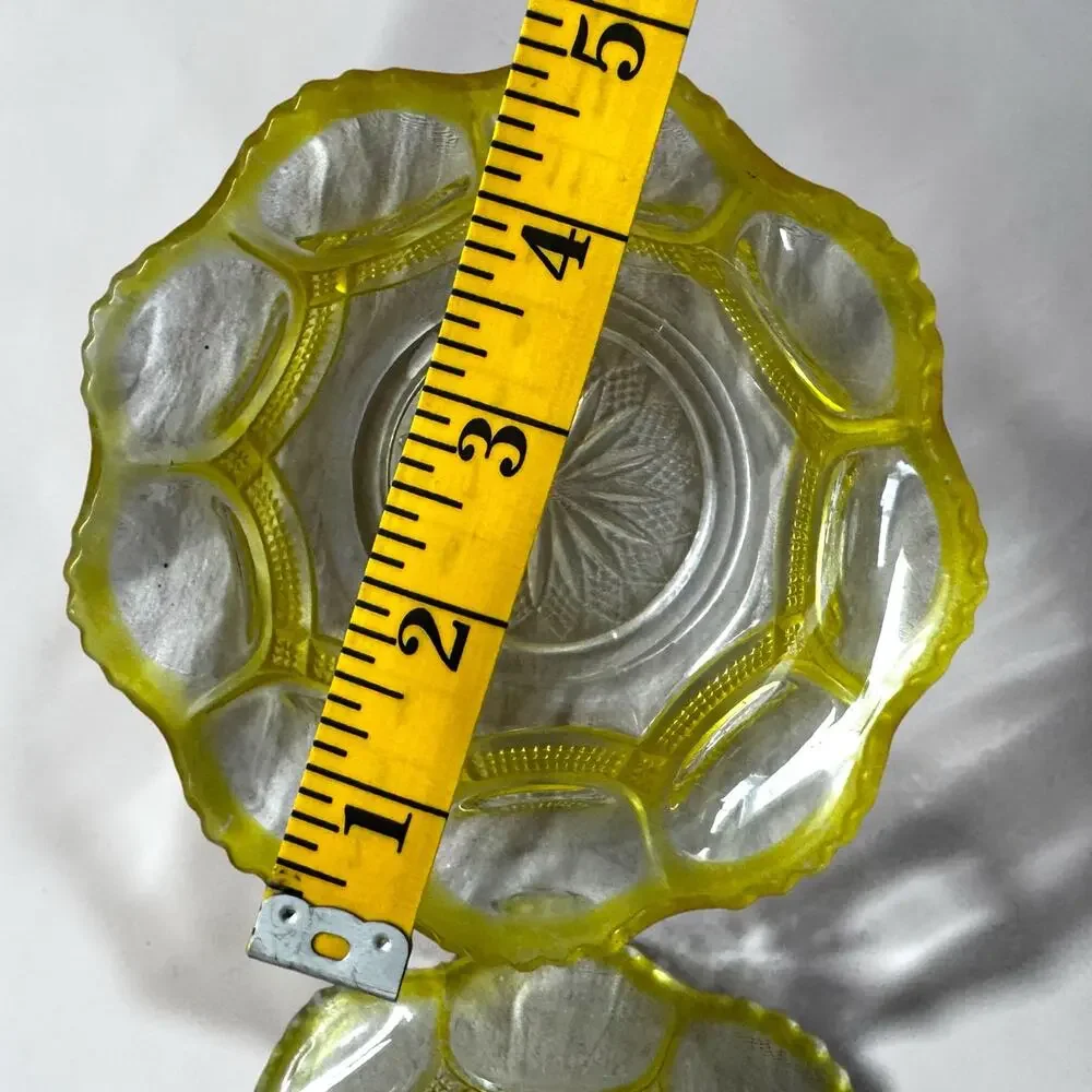 Set of 2 Yellow Pressed Glass Dessert Bowls | Scalloped Rim Clear Yellow Vintage
